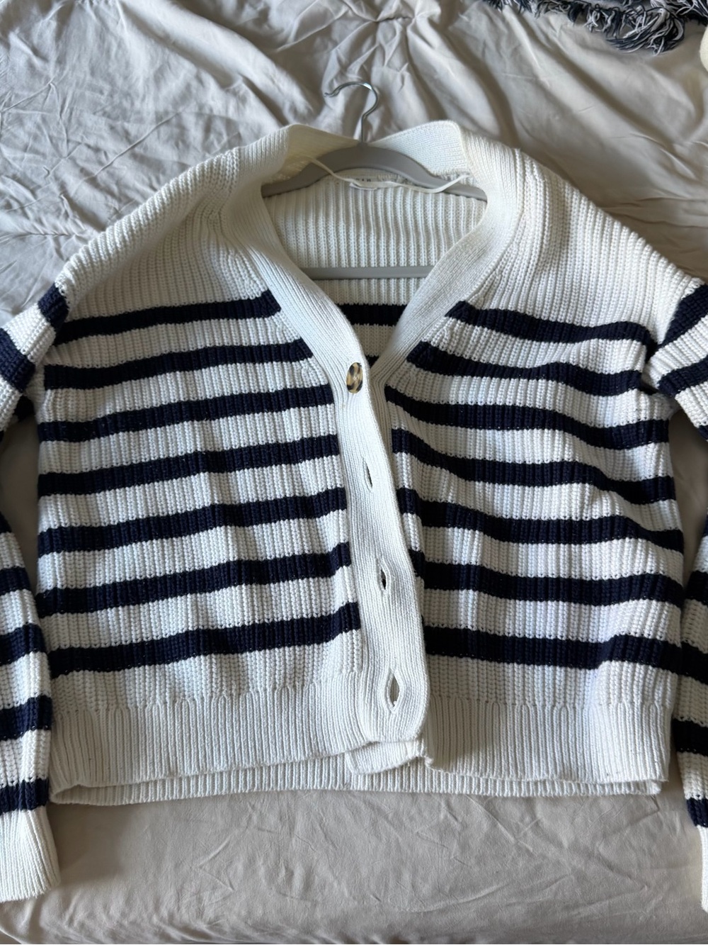 GAP Navy and White Striped Knit Cardigan